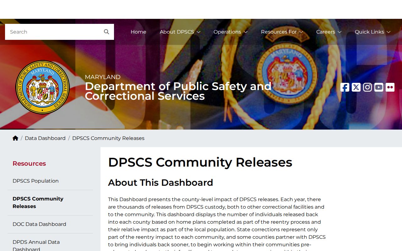 Dorchester County projected community release dashboard from Maryland DPSCS