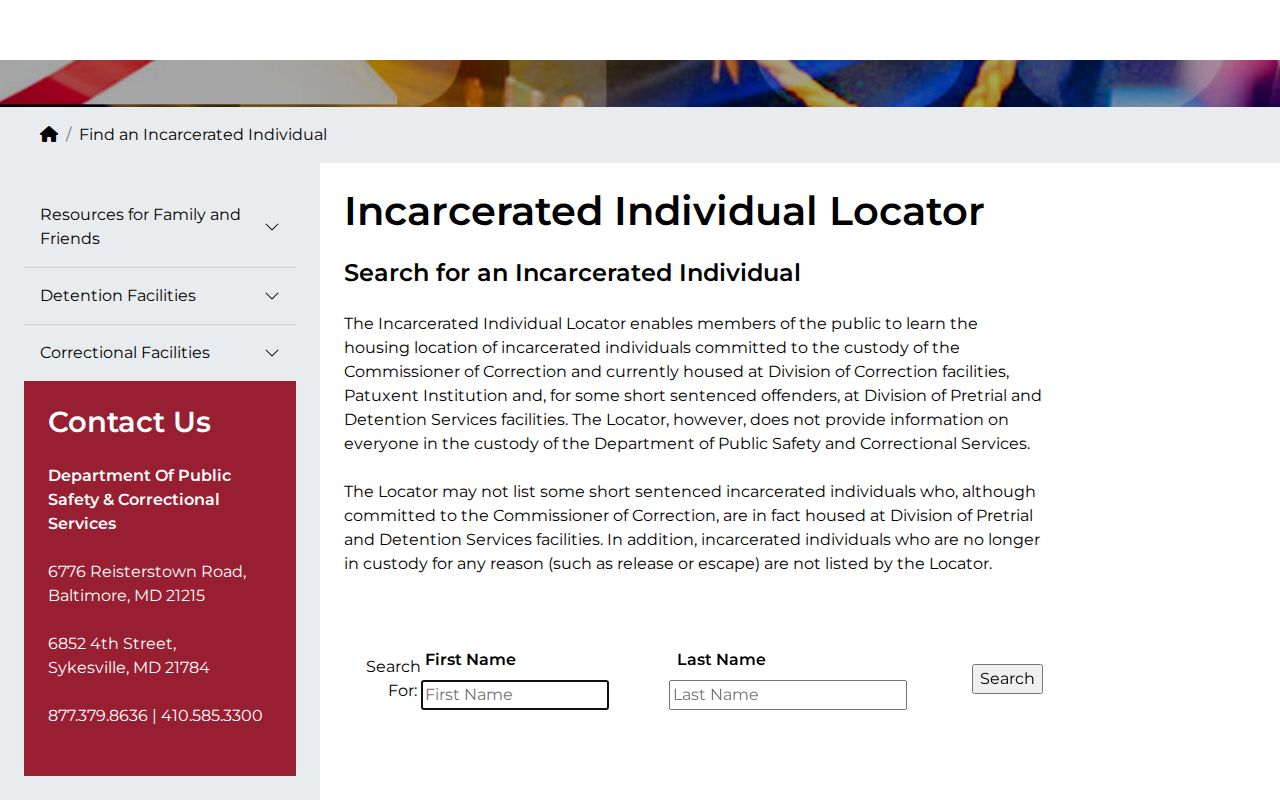 Dorchester County released inmate search on the Maryland current-custody locator