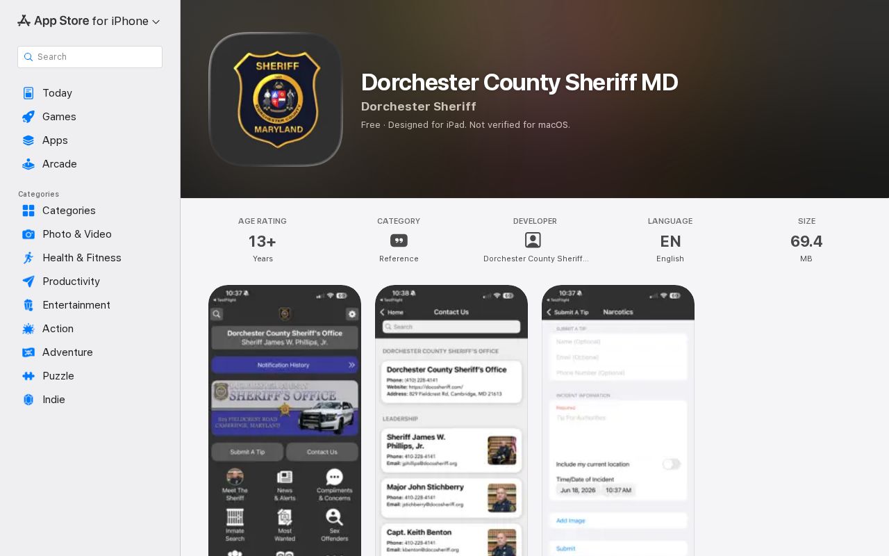 Dorchester County Sheriff app listing for released inmate mugshot channel review